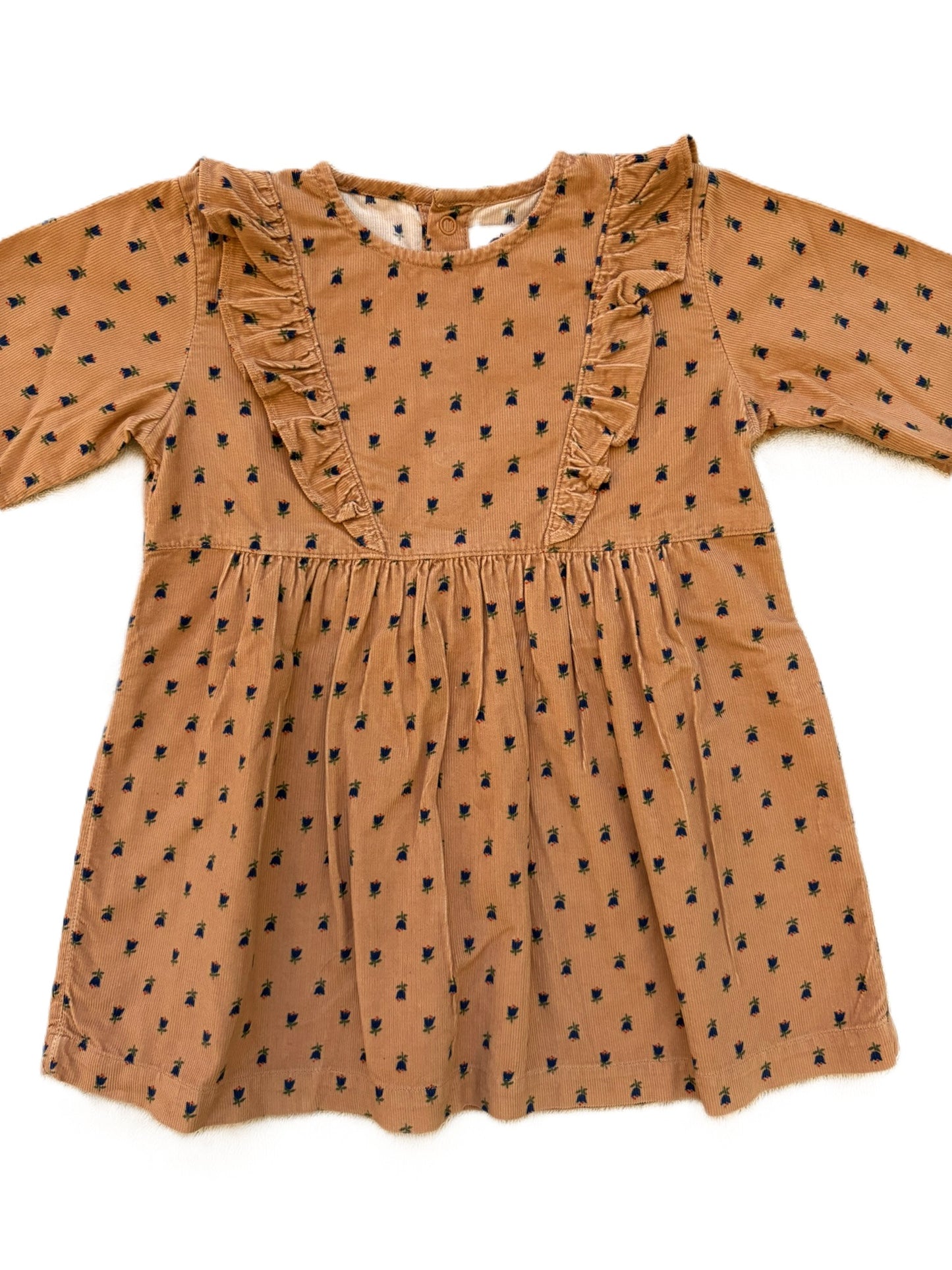 Petit Bateau Blumenkleid aus karamellfarbenem Cord (24M / 86)