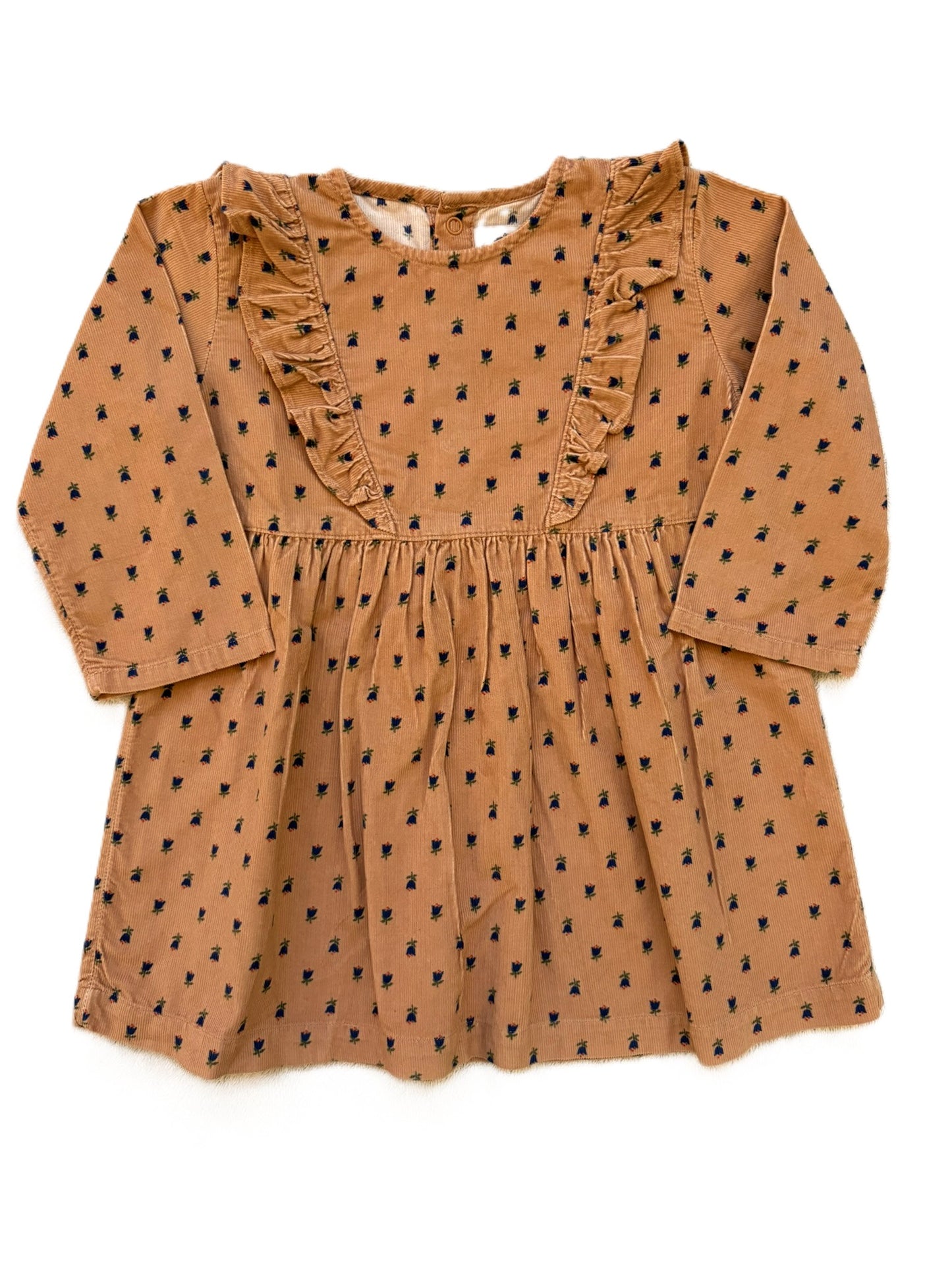 Petit Bateau Blumenkleid aus karamellfarbenem Cord (24M / 86)