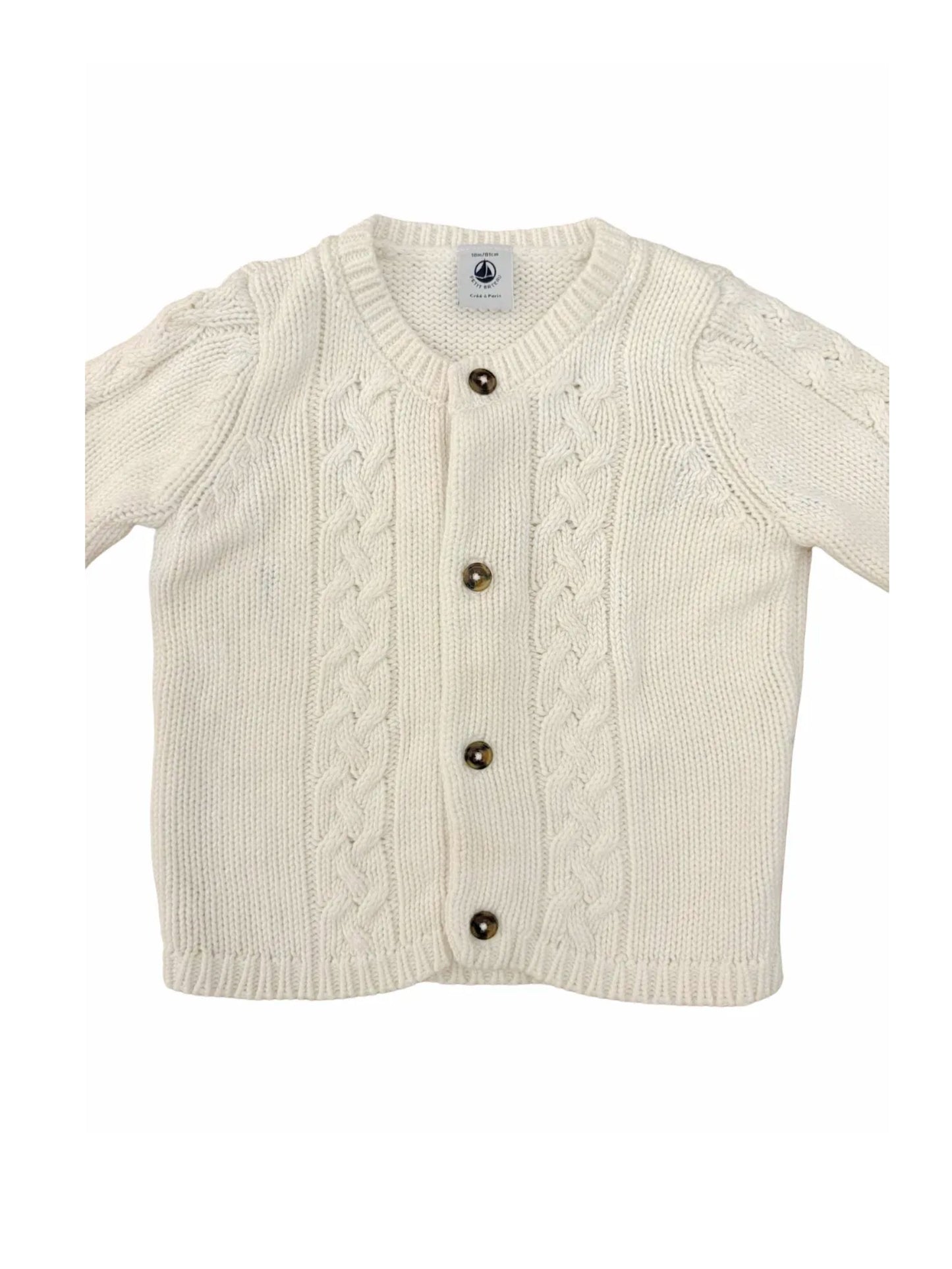 Petit Bateau Cardigan en tricot torsadé crème (18M)