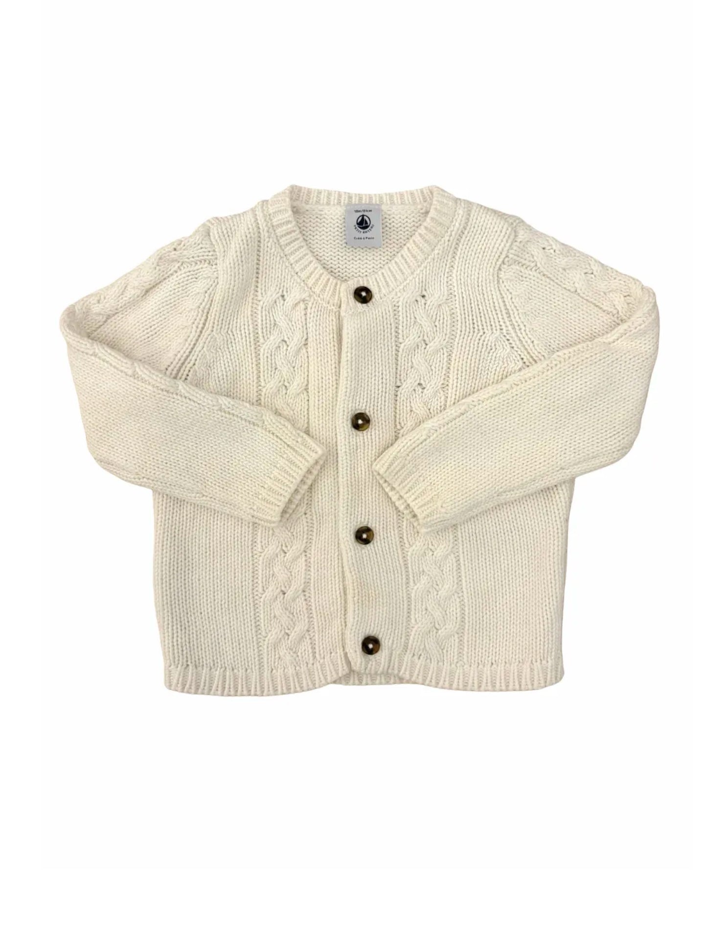 Petit Bateau Cardigan en tricot torsadé crème (18M)