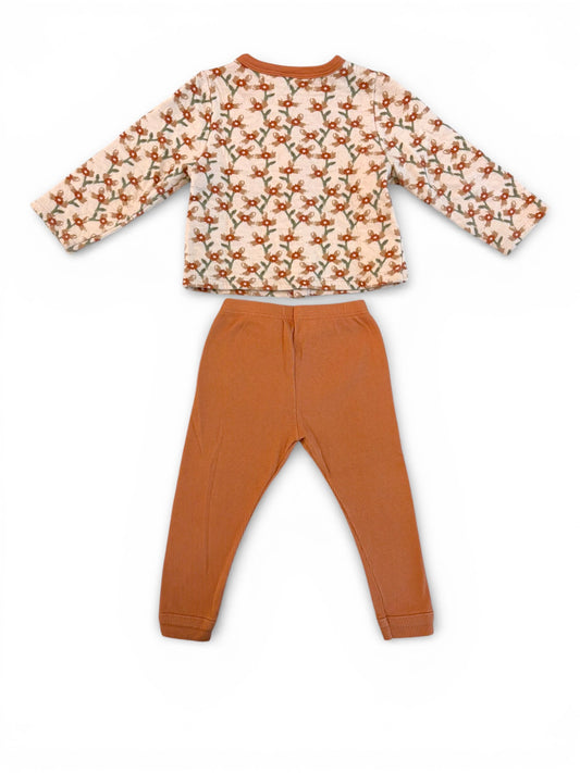 Petit Bateau Floral Cardigan & Rust Pants Set (24M / 86)