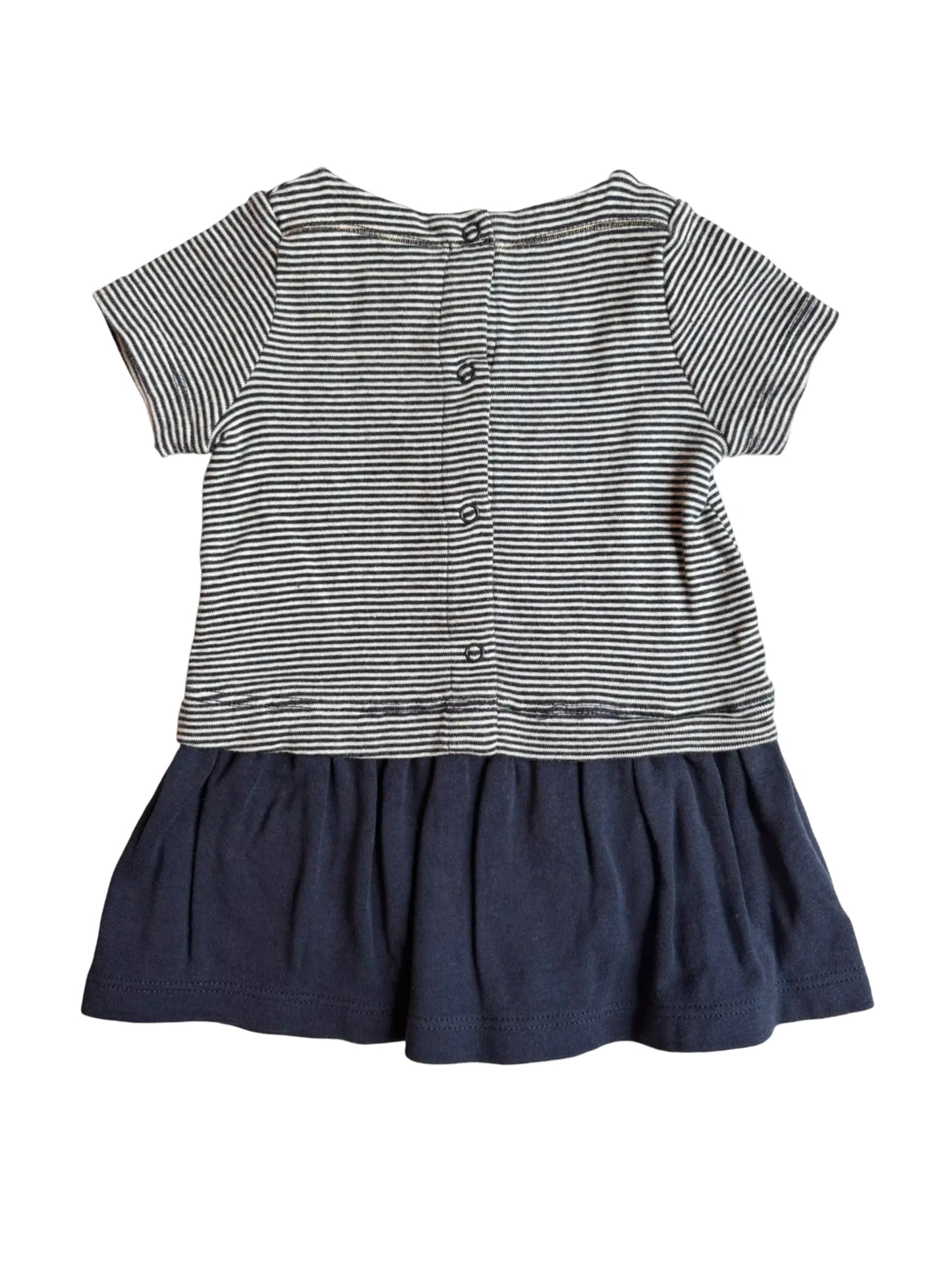 Petit Bateau Marineblaues, weiß gestreiftes Kleid mit goldenen Knöpfen (3 m/60 cm)