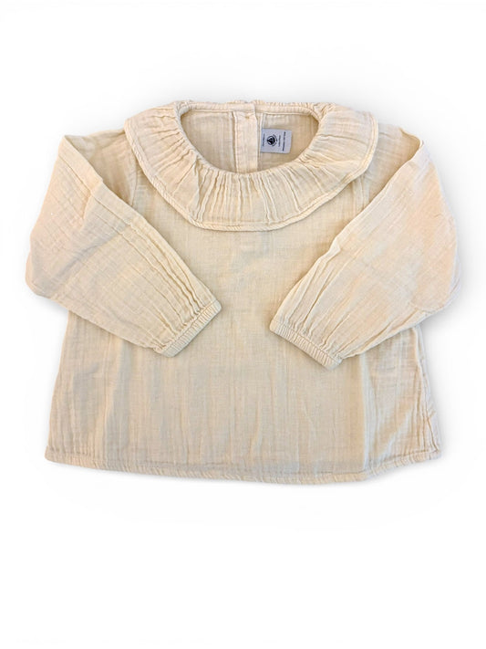 Petit Bateau Cream Muslin Ruffle Blouse (24M / 86)