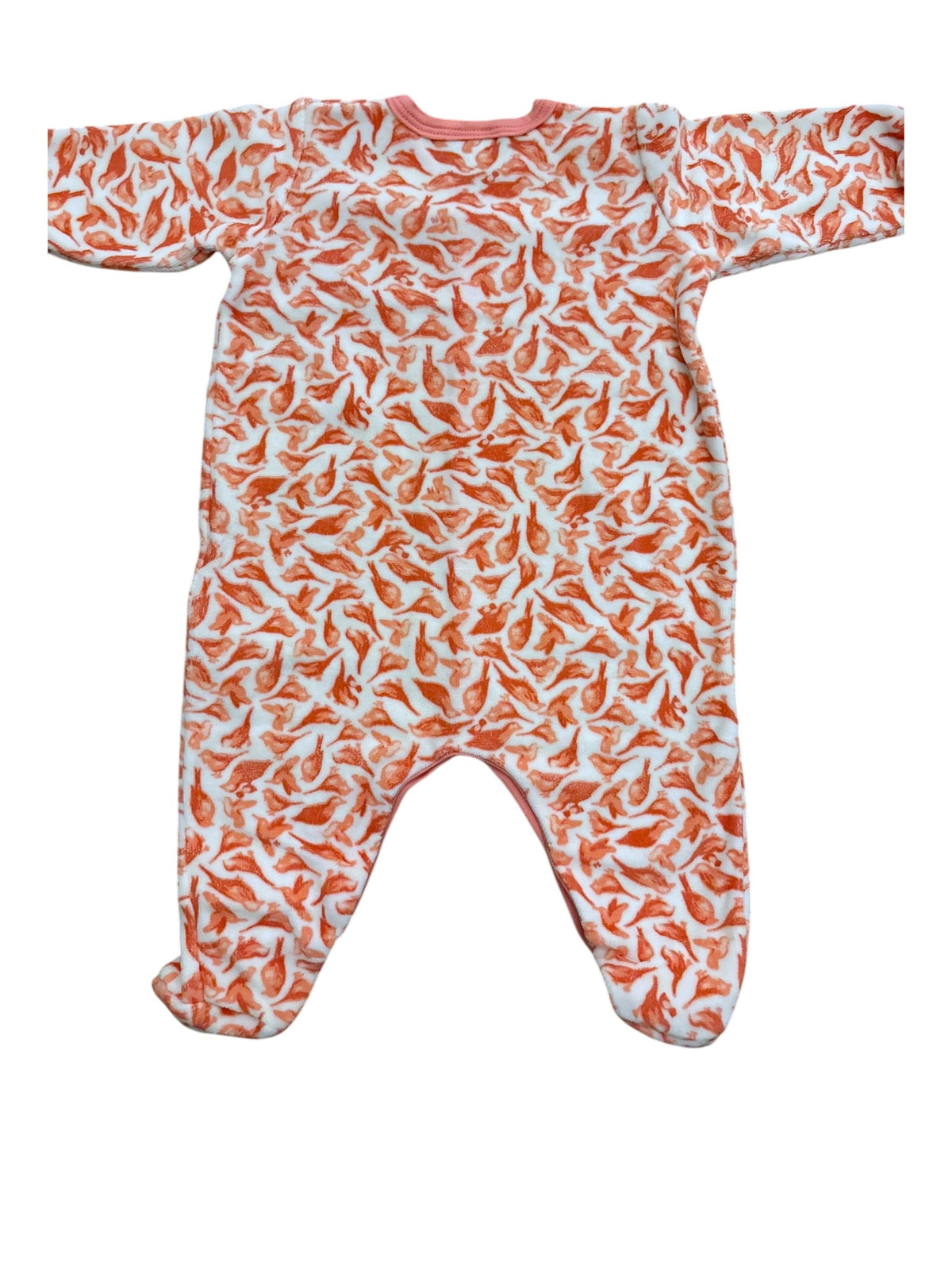 Petit Bateau Girl Coral Bird Print Velour Footed Pyjamas, 3M / 60 - second hand baby clothing