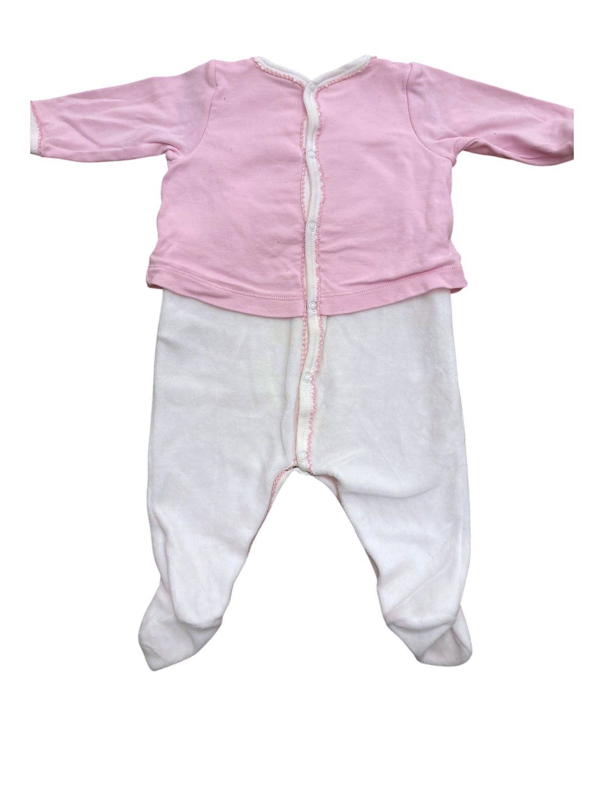 Petit Bateau Girl Pink White Fawn Velour 2-in-1 Footed Pyjamas, 3M / 60 - second hand baby clothing