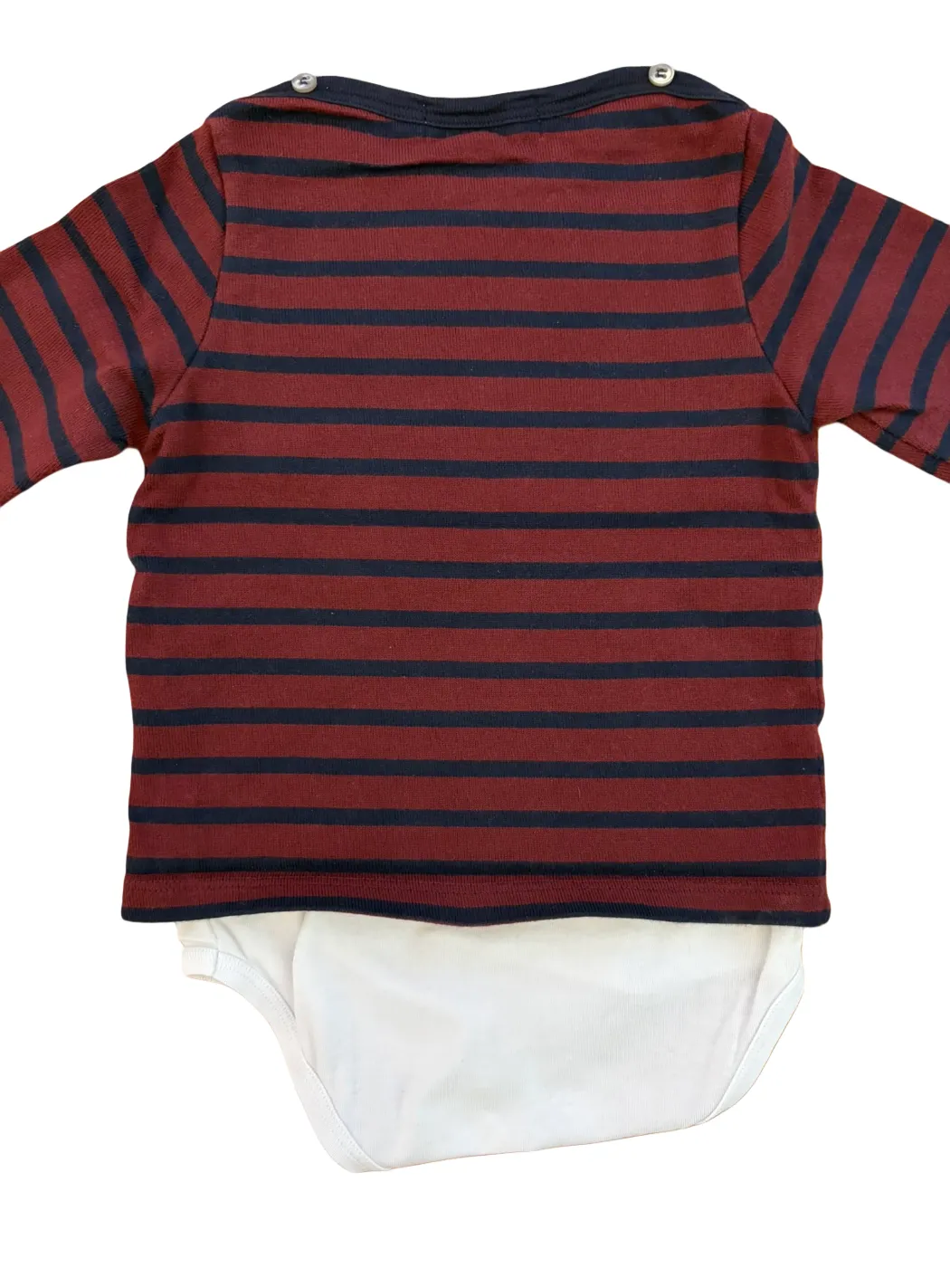 Petit Bateau Burgundy Striped Body T-Shirt (2Y)