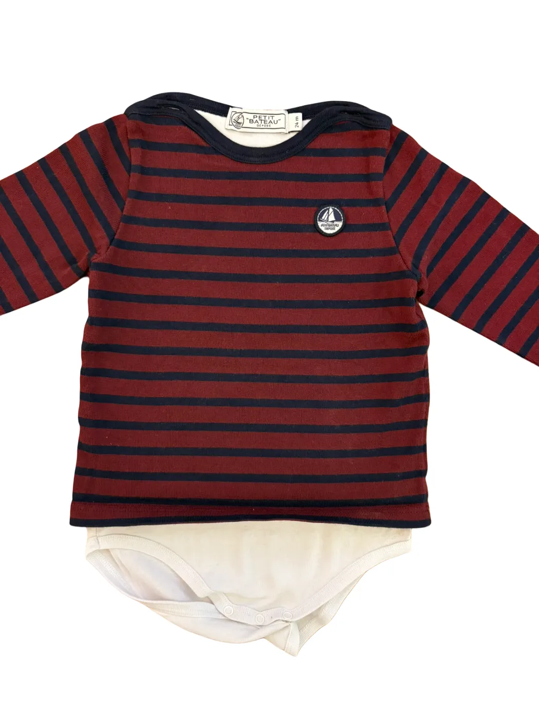 Petit Bateau Burgundy Striped Body T-Shirt (2Y)