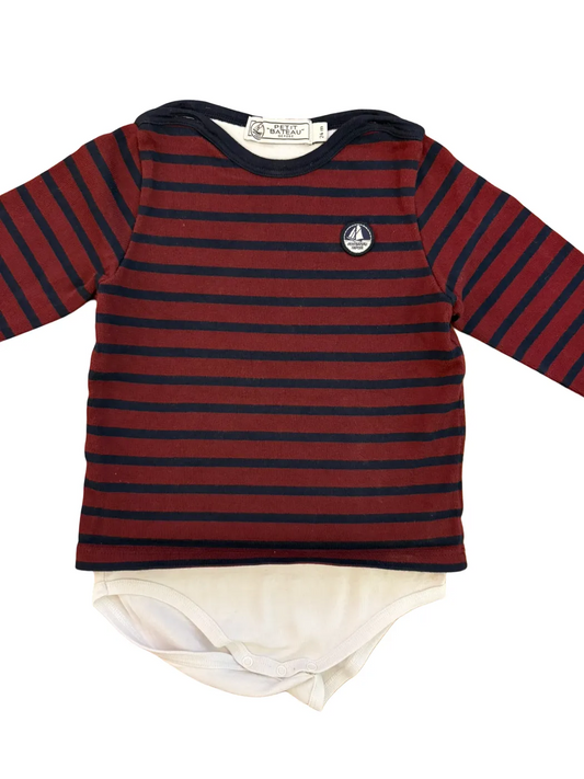Petit Bateau Burgundy Striped Body T-Shirt (2Y)