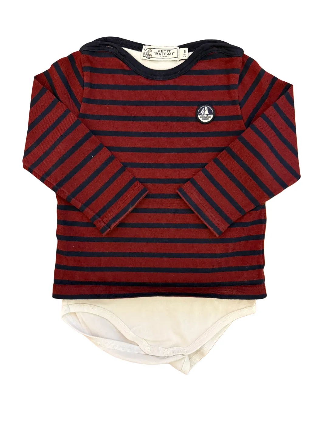 Petit Bateau Burgundy Striped Body T-Shirt (2Y)