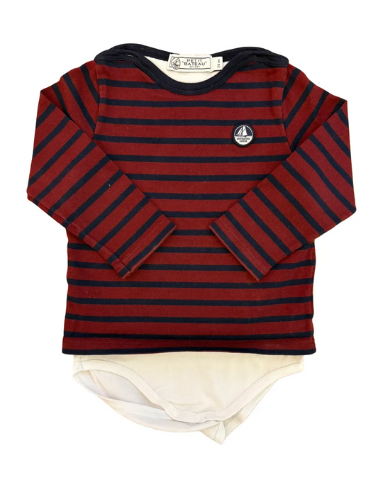 Petit Bateau Burgundy Striped Body T-Shirt (2Y)