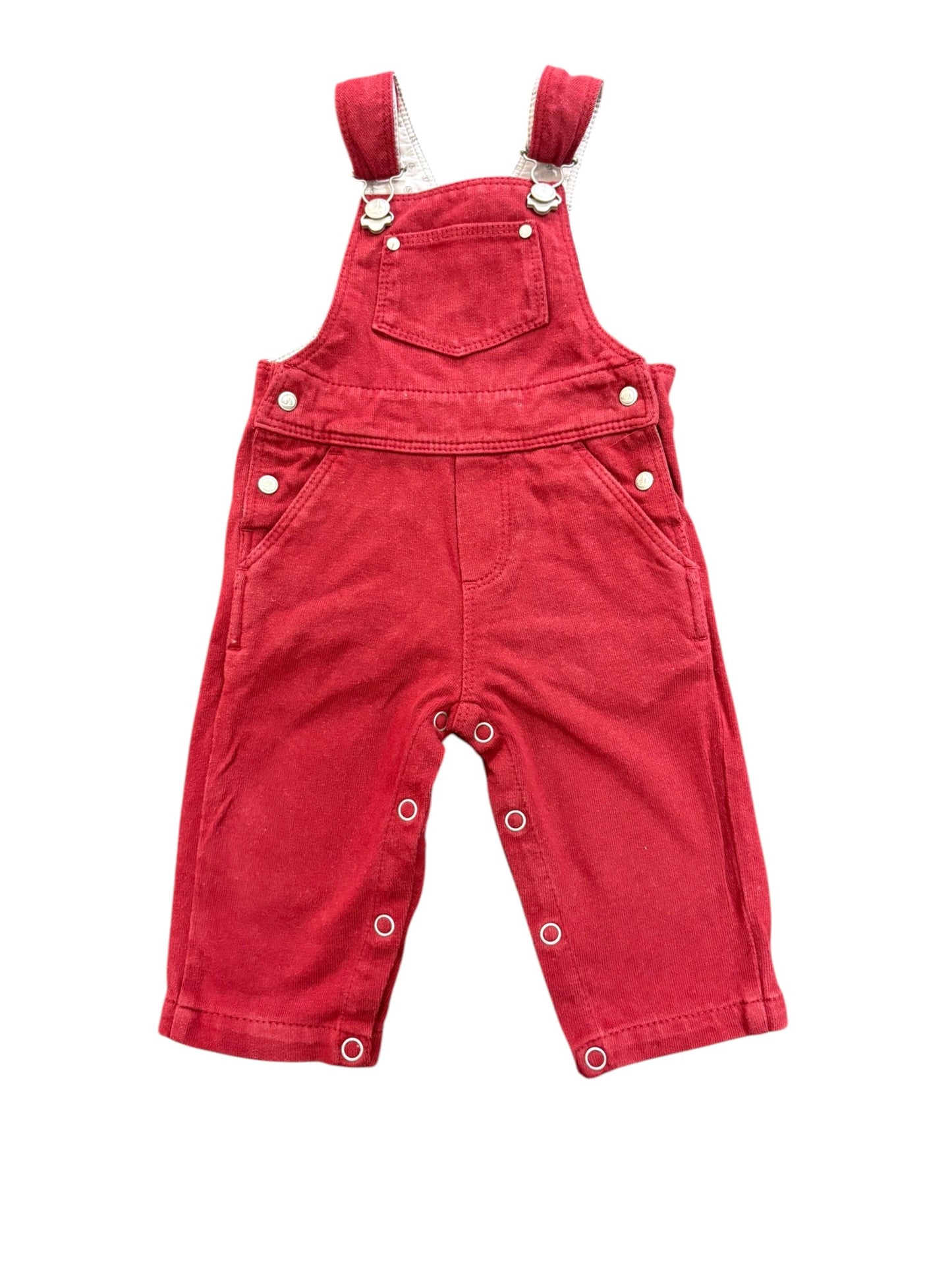 Petit Bateau Red Corduroy Overalls (6M)
