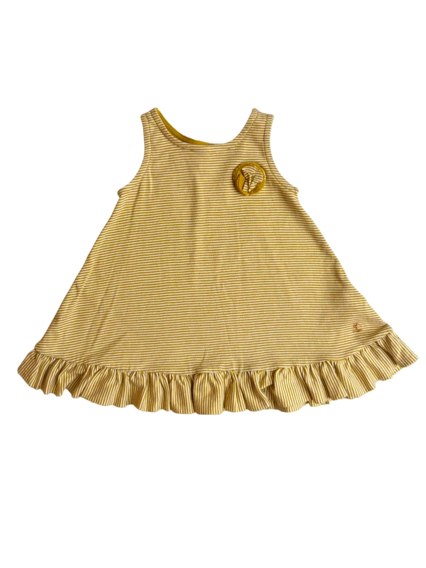Petit Bateau Gelb-weiß gestreiftes ärmelloses Kleid (12 M/74 cm)