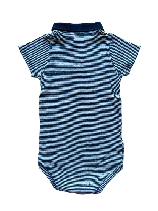 Petit Bateau Navy & White Striped Polo Bodysuit (2Y / 86)