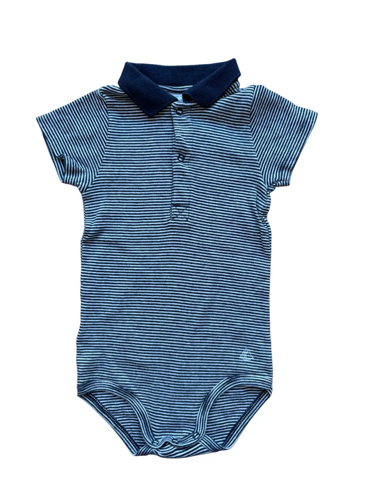 Petit Bateau Navy & White Striped Polo Bodysuit (2Y / 86)