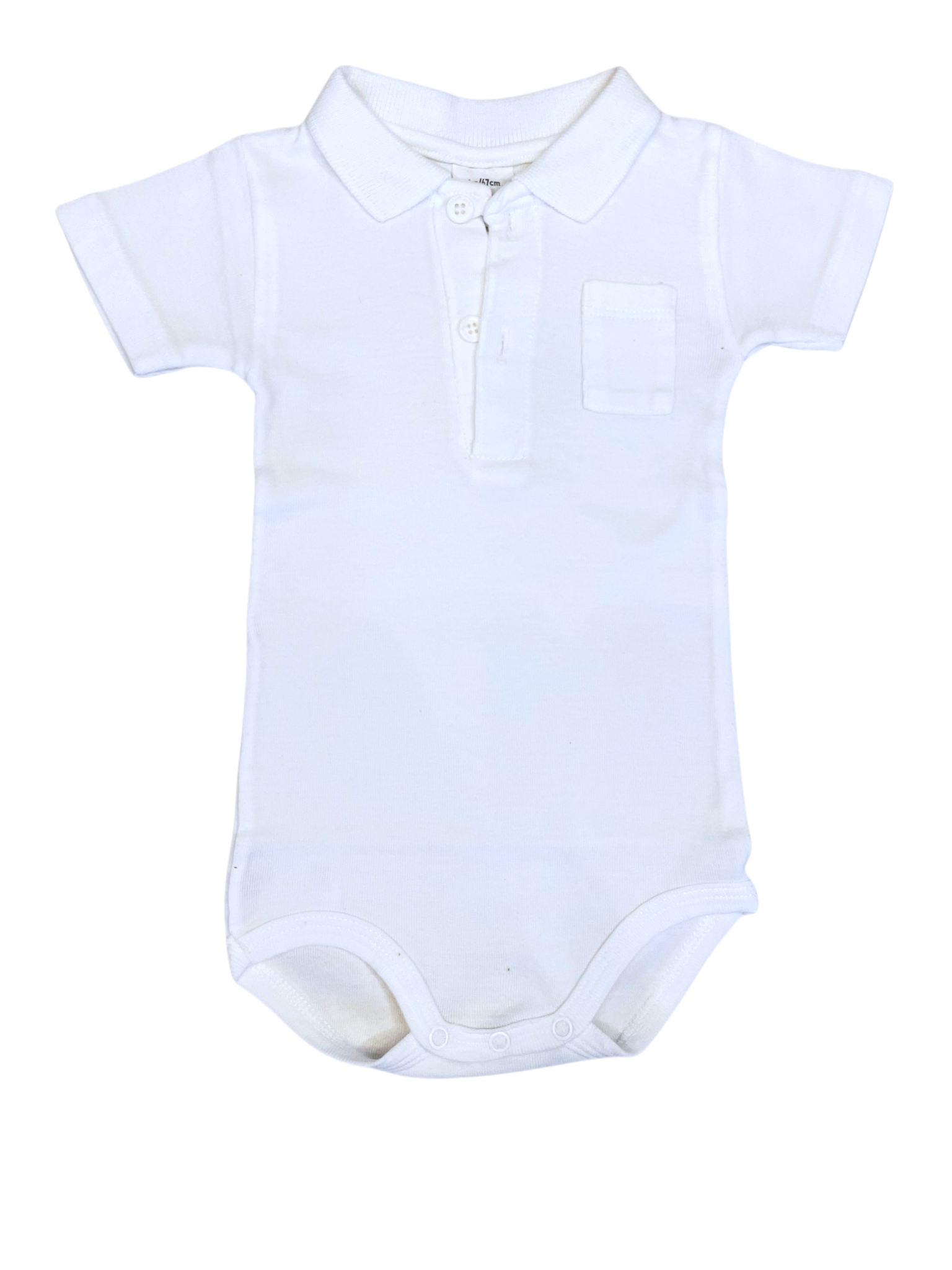 Petit Bateau Short Sleeve Polo Shirt Bodysuit in White size 6M - second hand baby clothing