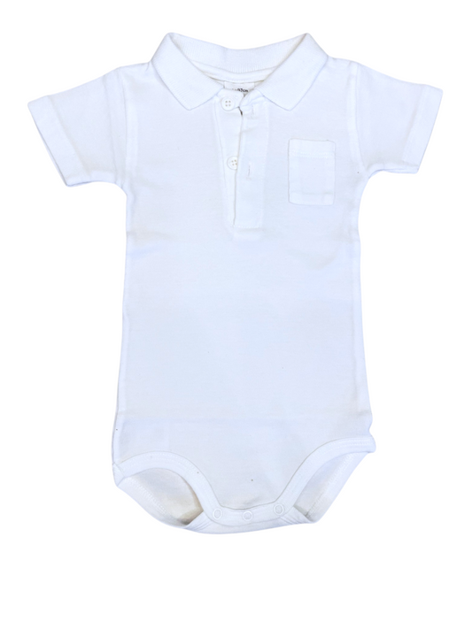 Petit Bateau Short Sleeve Polo Shirt Bodysuit in White size 6M - second hand baby clothing