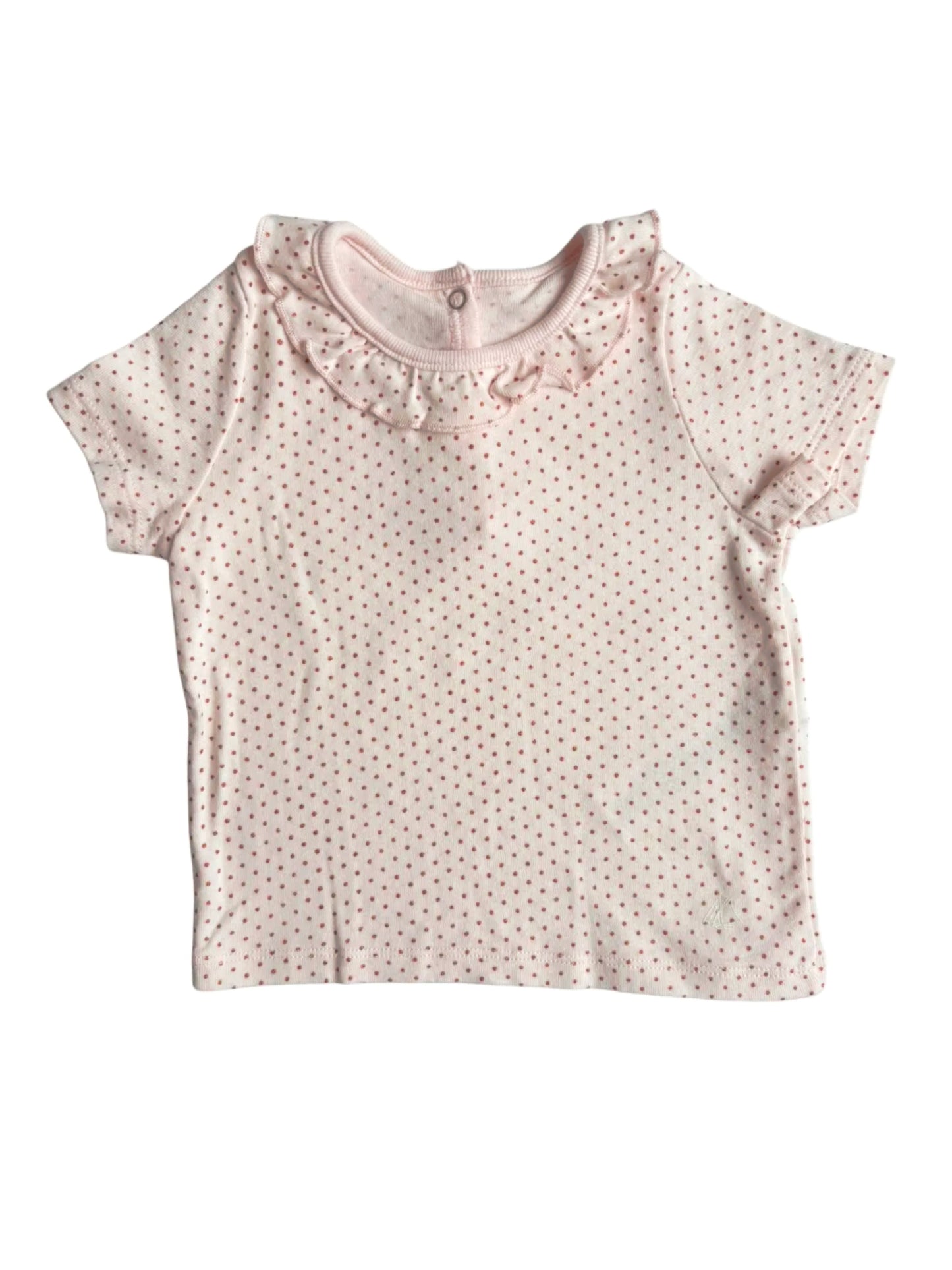 Petit Bateau Pink Polka Dot Ruffle Collar Top (12M / 74cm)