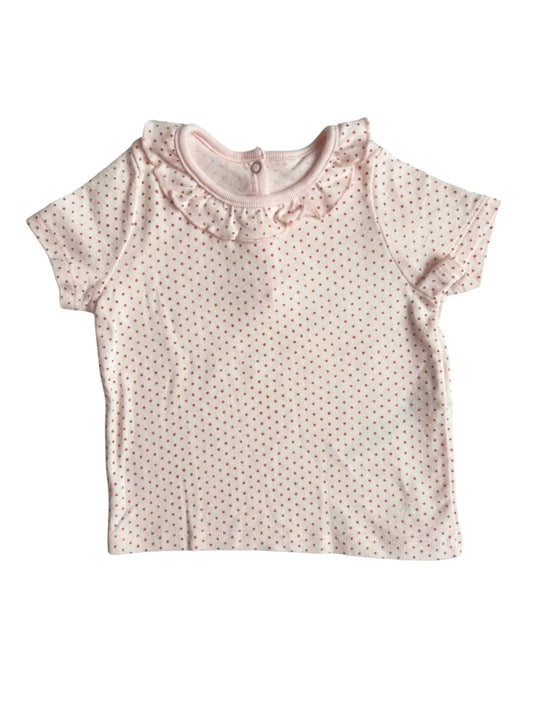 Petit Bateau Pink Polka Dot Ruffle Collar Top (12M / 74cm)