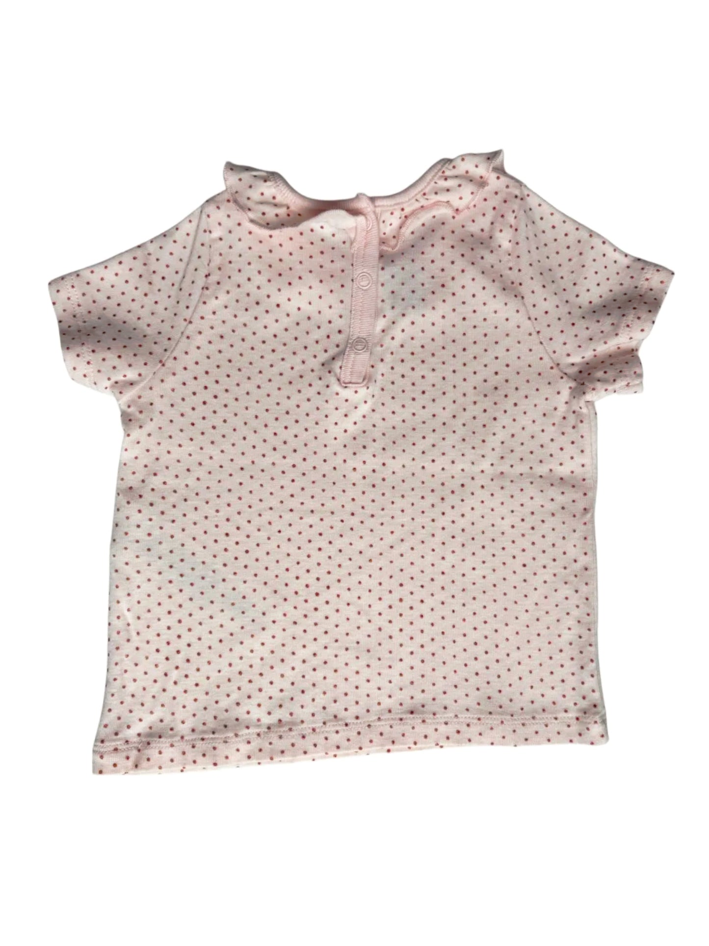 Petit Bateau Pink Polka Dot Ruffle Collar Top (12M / 74cm)