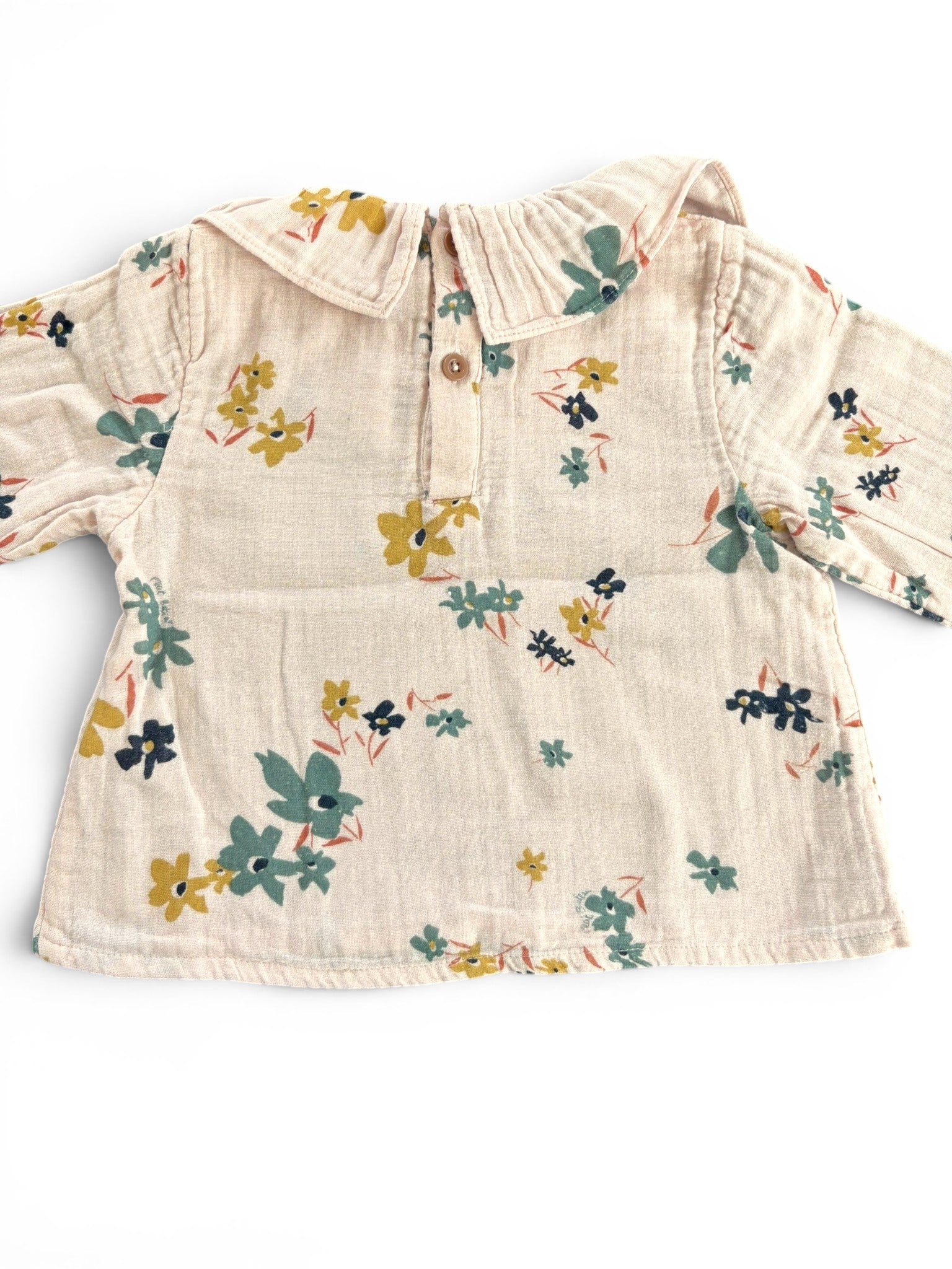 Petit Bateau Pink Floral Muslin Blouse size 18M - second hand baby clothing