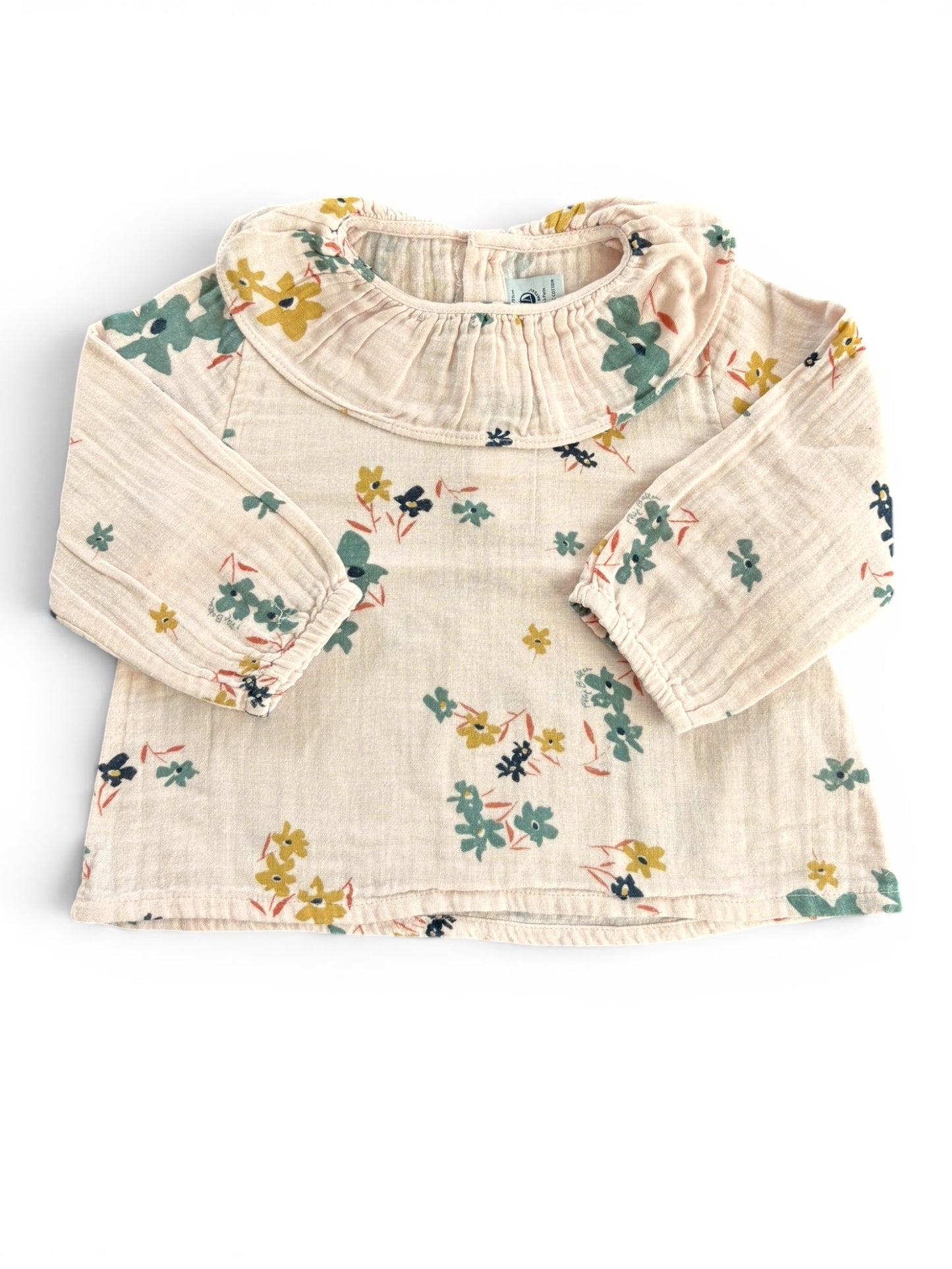 Petit Bateau Pink Floral Muslin Blouse size 18M - second hand baby clothing