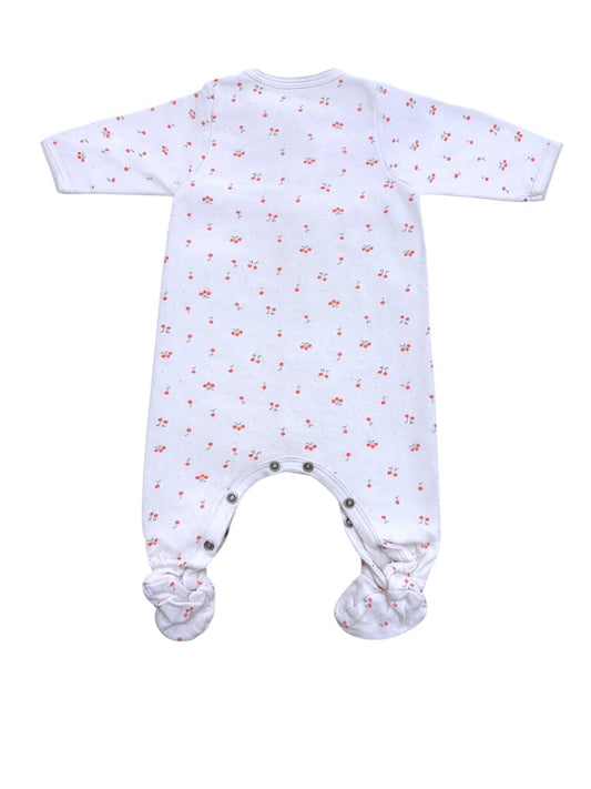 Petit Bateau Girl White Cherry Print Cotton Footed Pyjamas, 3M / 60 - second hand baby clothing