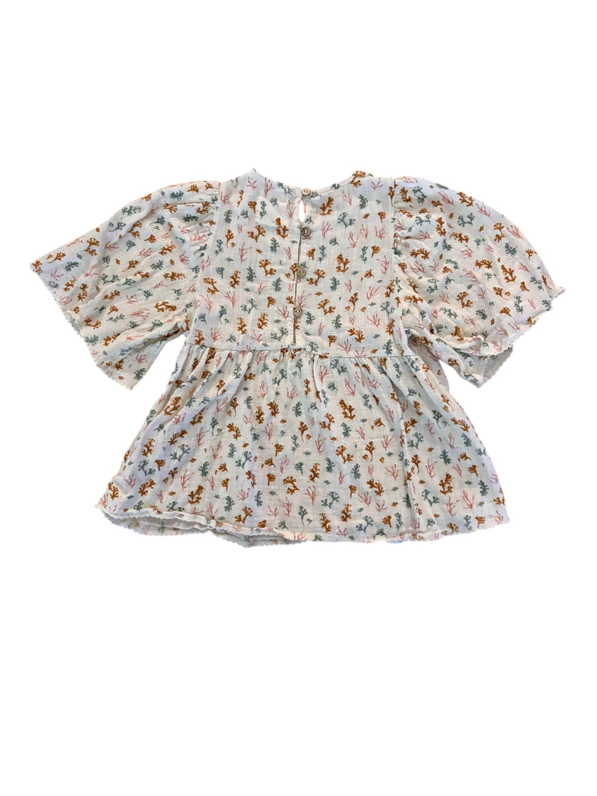 Play Up Girl Cream Seaweed Print Cotton Gauze Peplum Blouse, 3Y - second hand baby clothing