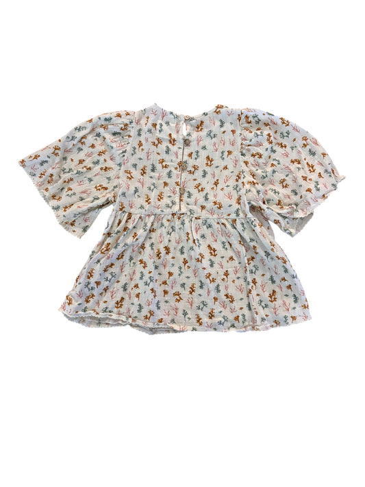 Play Up Girl Cream Seaweed Print Cotton Gauze Peplum Blouse, 3Y - second hand baby clothing