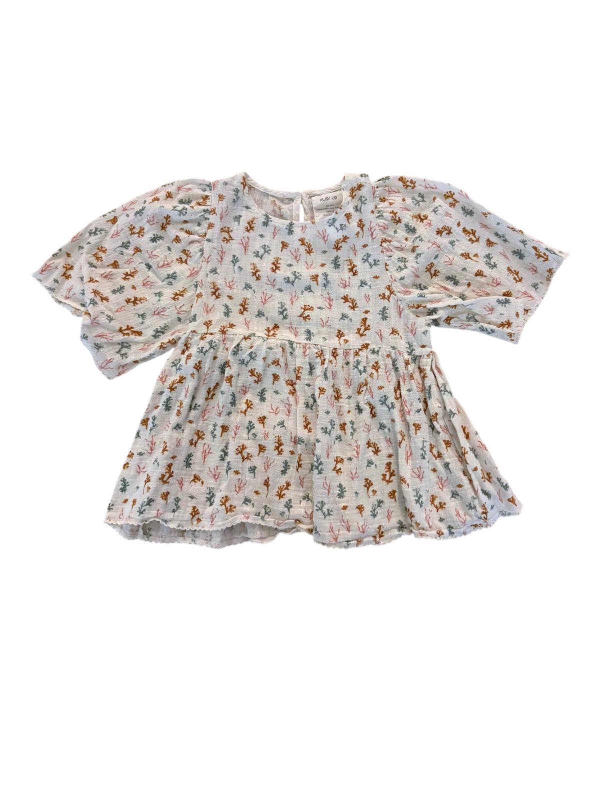Play Up Girl Cream Seaweed Print Cotton Gauze Peplum Blouse, 3Y - second hand baby clothing