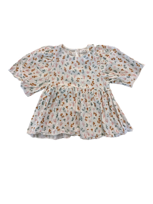Play Up Girl Cream Seaweed Print Cotton Gauze Peplum Blouse, 3Y - second hand baby clothing