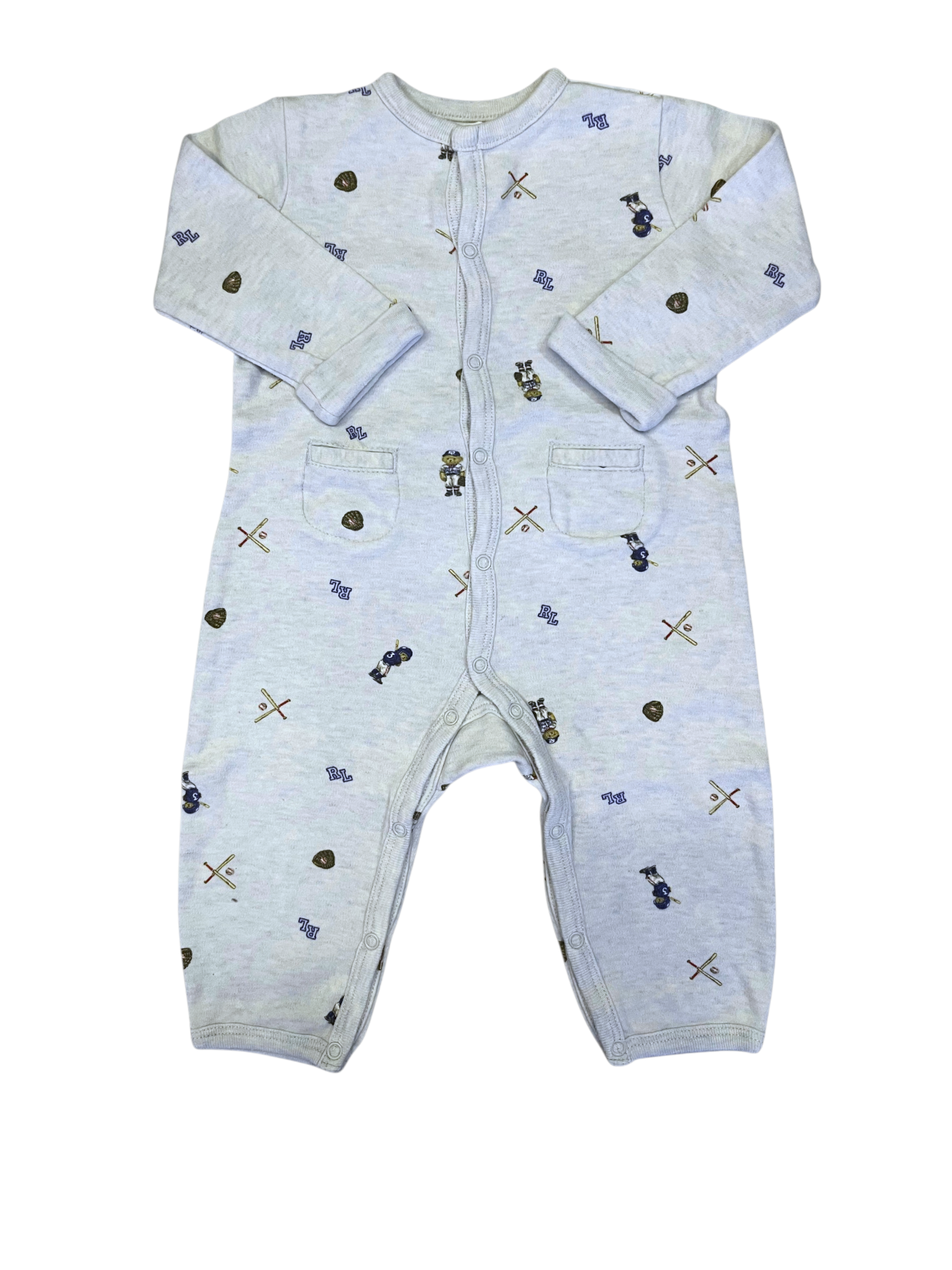 Ralph Lauren Baby Baseball Pajamas, Long Sleeve, 9M size 9M - second hand baby clothing