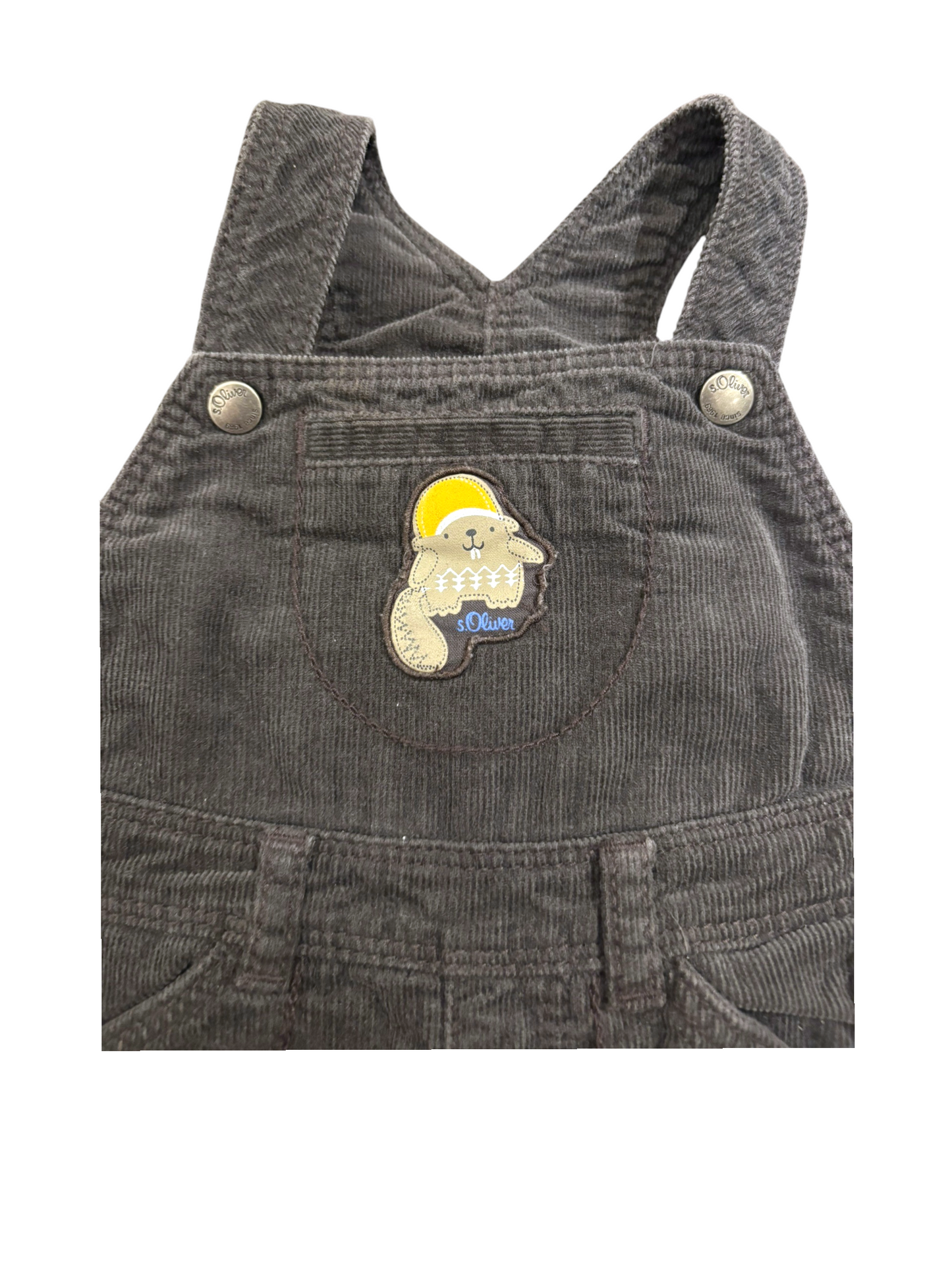 s.Oliver Boy Dark Brown Corduroy Dungarees, 6M / 68 - second hand baby clothing