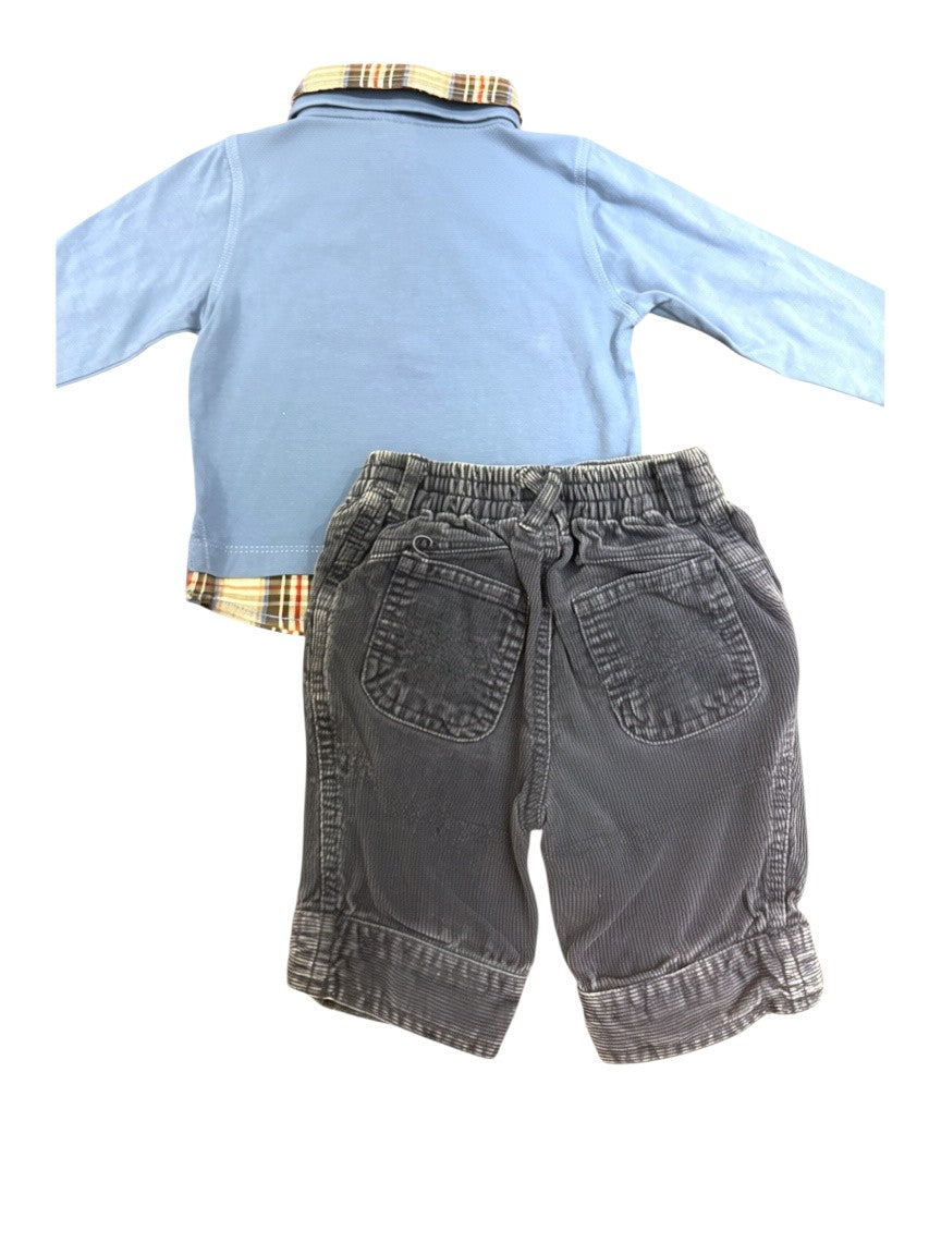 s.Oliver Boy Blue Polo & Corduroy Trousers Set, Top 68 / Trousers 62 - second hand baby clothing
