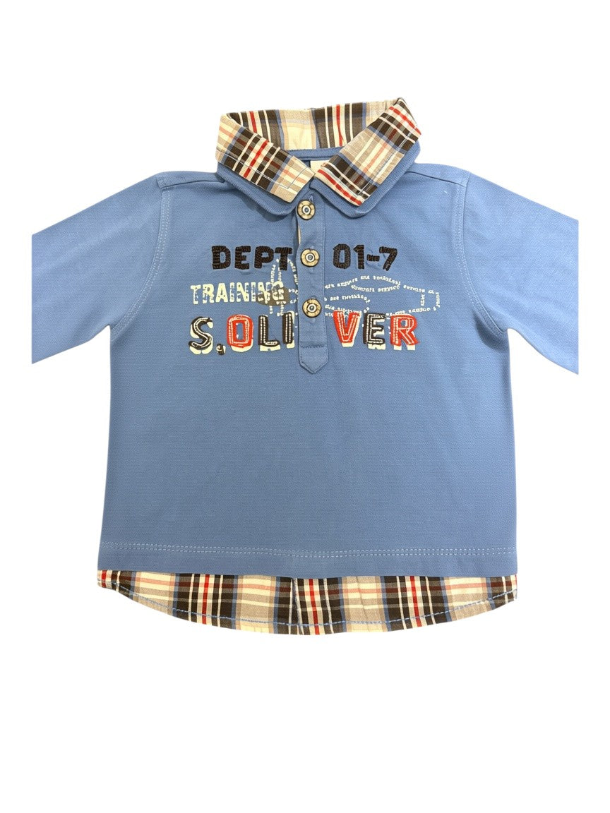 s.Oliver Boy Blue Polo & Corduroy Trousers Set, Top 68 / Trousers 62 - second hand baby clothing