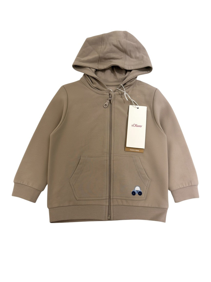 s.Oliver Boy Beige Car Cotton Zip-Up Hooded Jacket, 9M / 74, 18M / 86