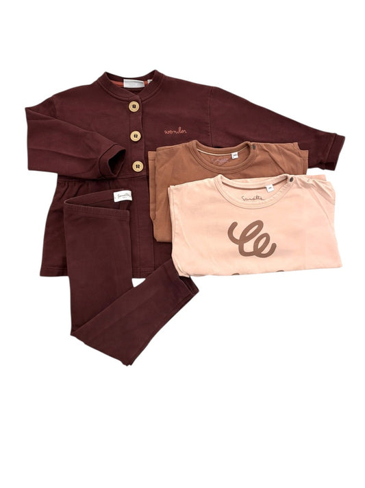 Sanetta Pure Girl Burgundy Rust Pink 4-Piece Cardigan Leggings & Tops Set, 80 - second hand baby clothing