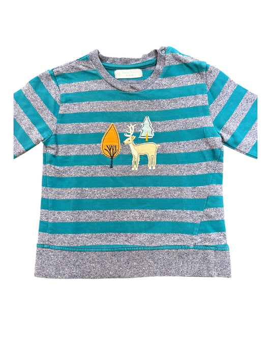 Sense Organics Teal Gray Stripe Long Sleeve Top (9-12M)