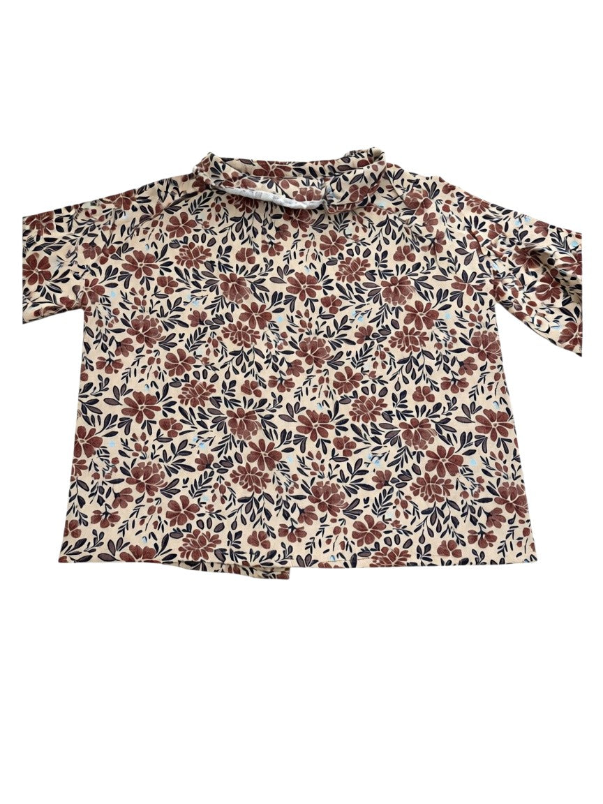 Sergent Major Girl Beige Plum Floral Blouse & Mauve Cable Knit Leggings Set, 3M / 60 - second hand baby clothing