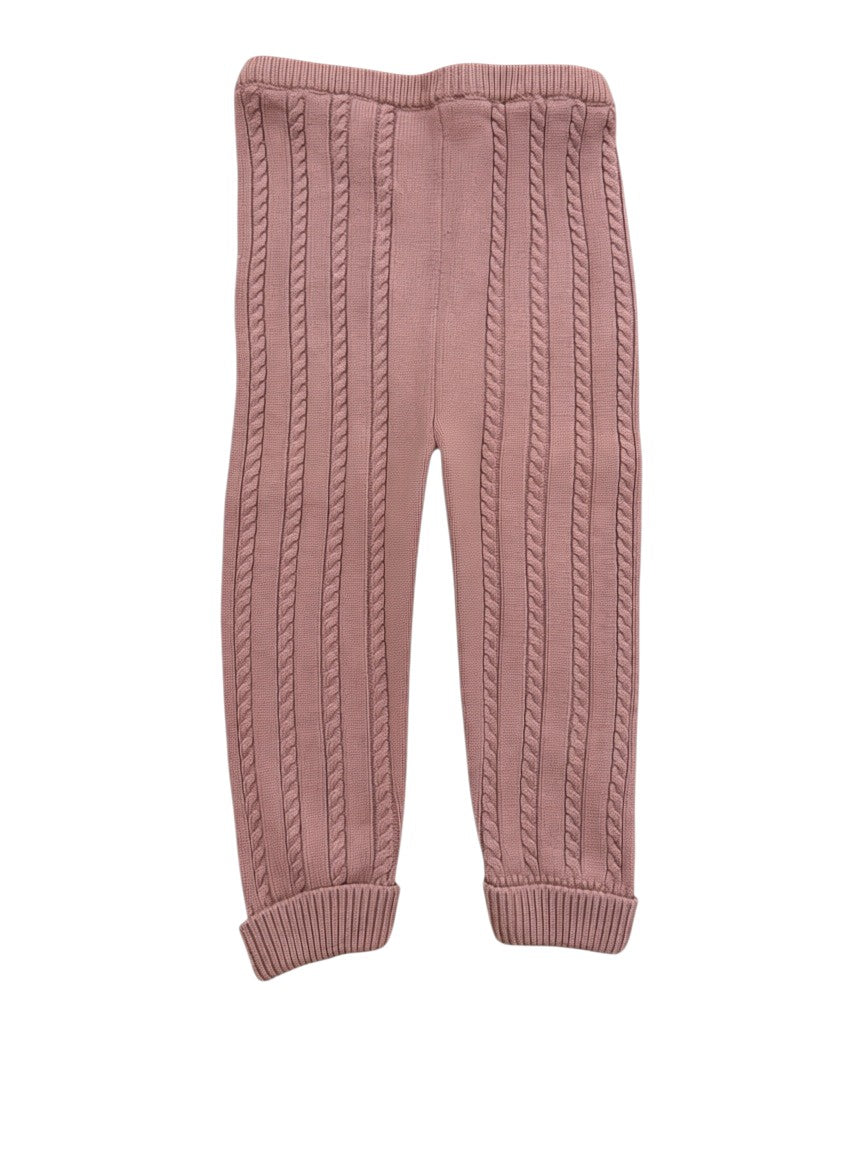 Sergent Major Girl Beige Plum Floral Blouse & Mauve Cable Knit Leggings Set, 3M / 60 - second hand baby clothing