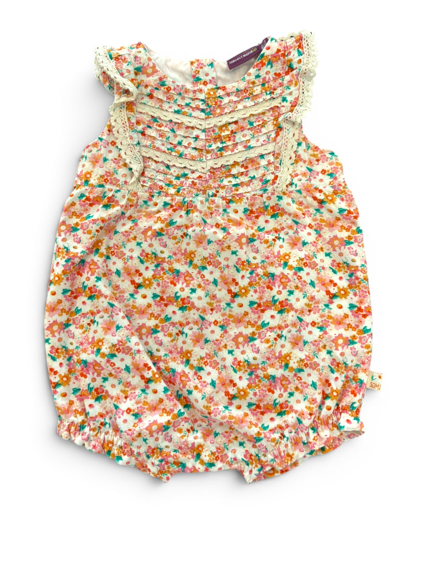 Sergent Major Pink Floral Lace Bubble Romper (3M / 60)