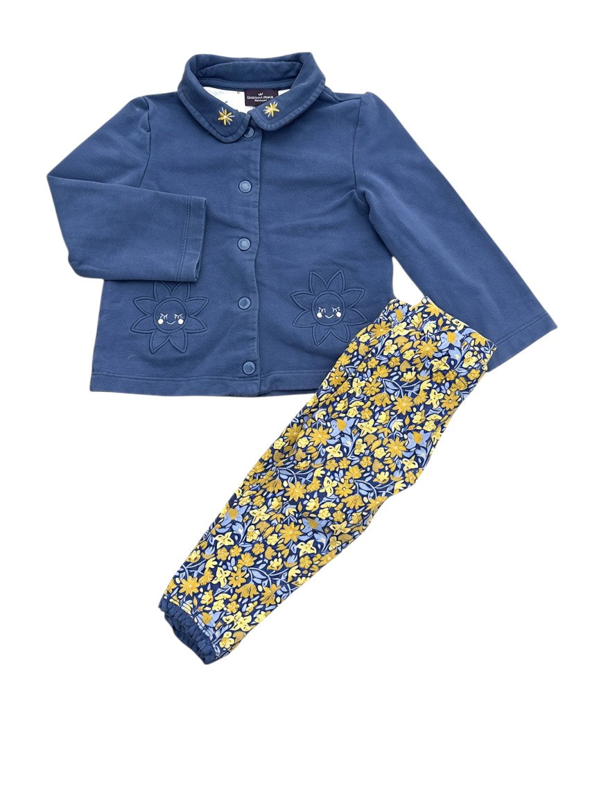 Sergent Major Girl Blue Sun Embroidered Jacket & Floral Leggings Set, 18M / 81 - second hand baby clothing
