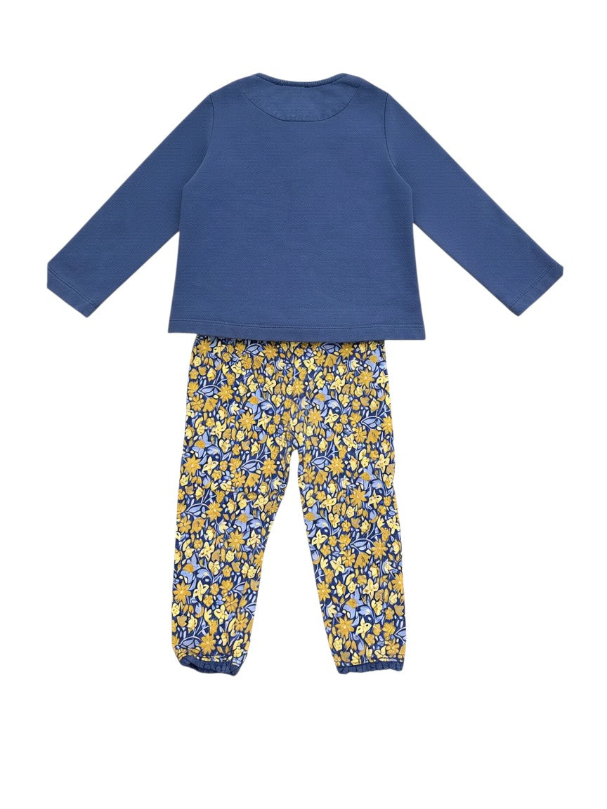 Sergent Major Girl Blue Sun Embroidered Jacket & Floral Leggings Set, 18M / 81 - second hand baby clothing