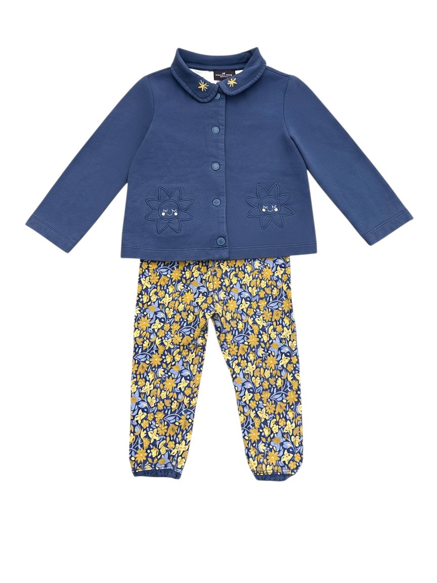 Sergent Major Girl Blue Sun Embroidered Jacket & Floral Leggings Set, 18M / 81 - second hand baby clothing