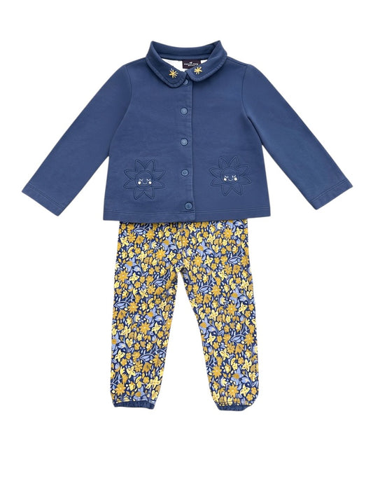 Sergent Major Girl Blue Sun Embroidered Jacket & Floral Leggings Set, 18M / 81 - second hand baby clothing