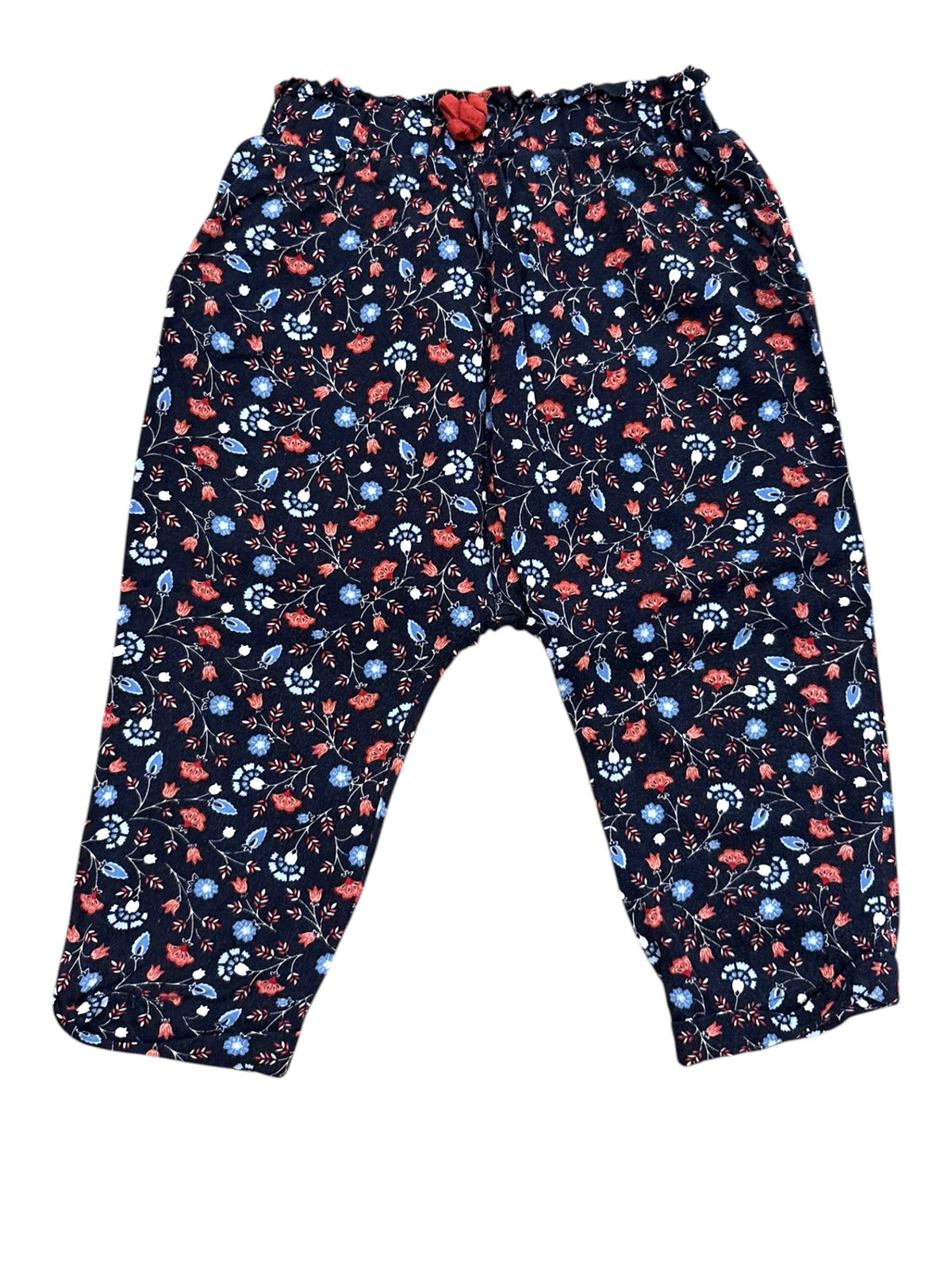 Sergent Major Girl Rust Pointelle Cardigan & Navy Floral Trousers Set, 12M / 74 - second hand baby clothing