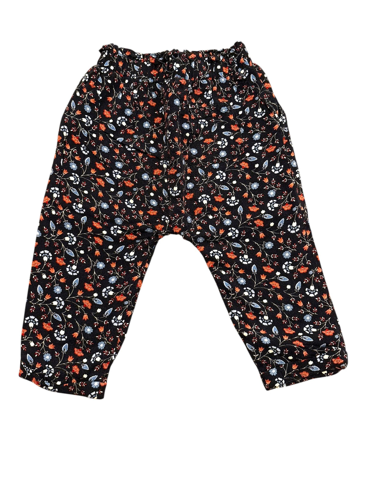 Sergent Major Girl Rust Pointelle Cardigan & Navy Floral Trousers Set, 12M / 74 - second hand baby clothing