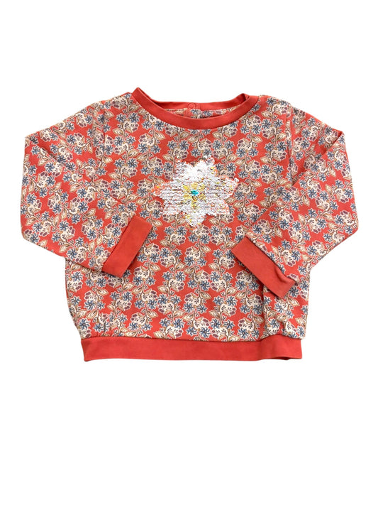 Sergent Major Girl Coral Floral Flip-Sequin Star Sweatshirt, 18M / 81  second hand baby clothing