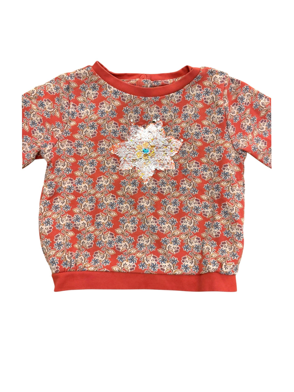 Sergent Major Girl Coral Floral Flip-Sequin Star Sweatshirt, 18M / 81  second hand baby clothing