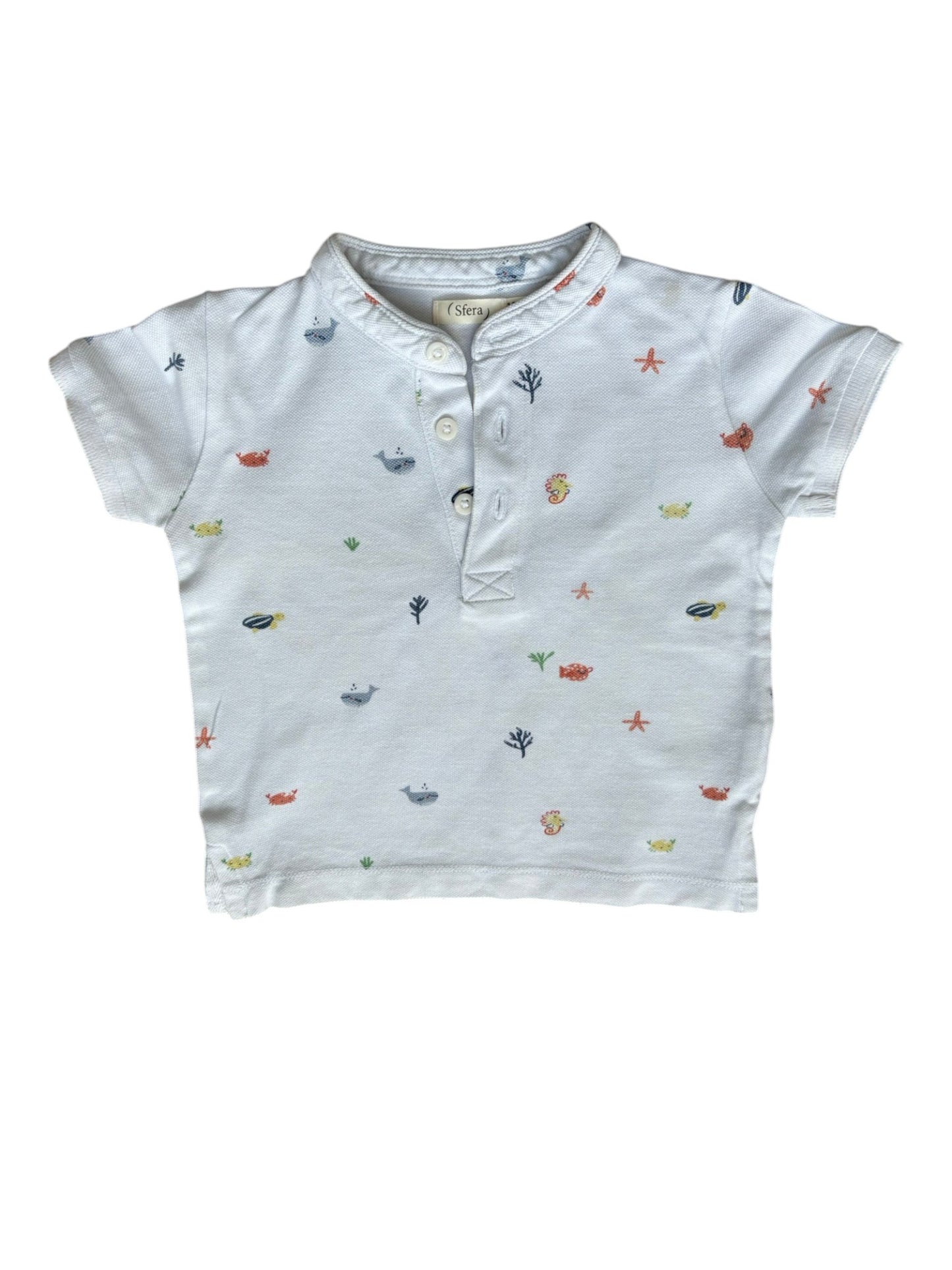 Sfera White Aquatic Animal Polo Shirt (12-18M)
