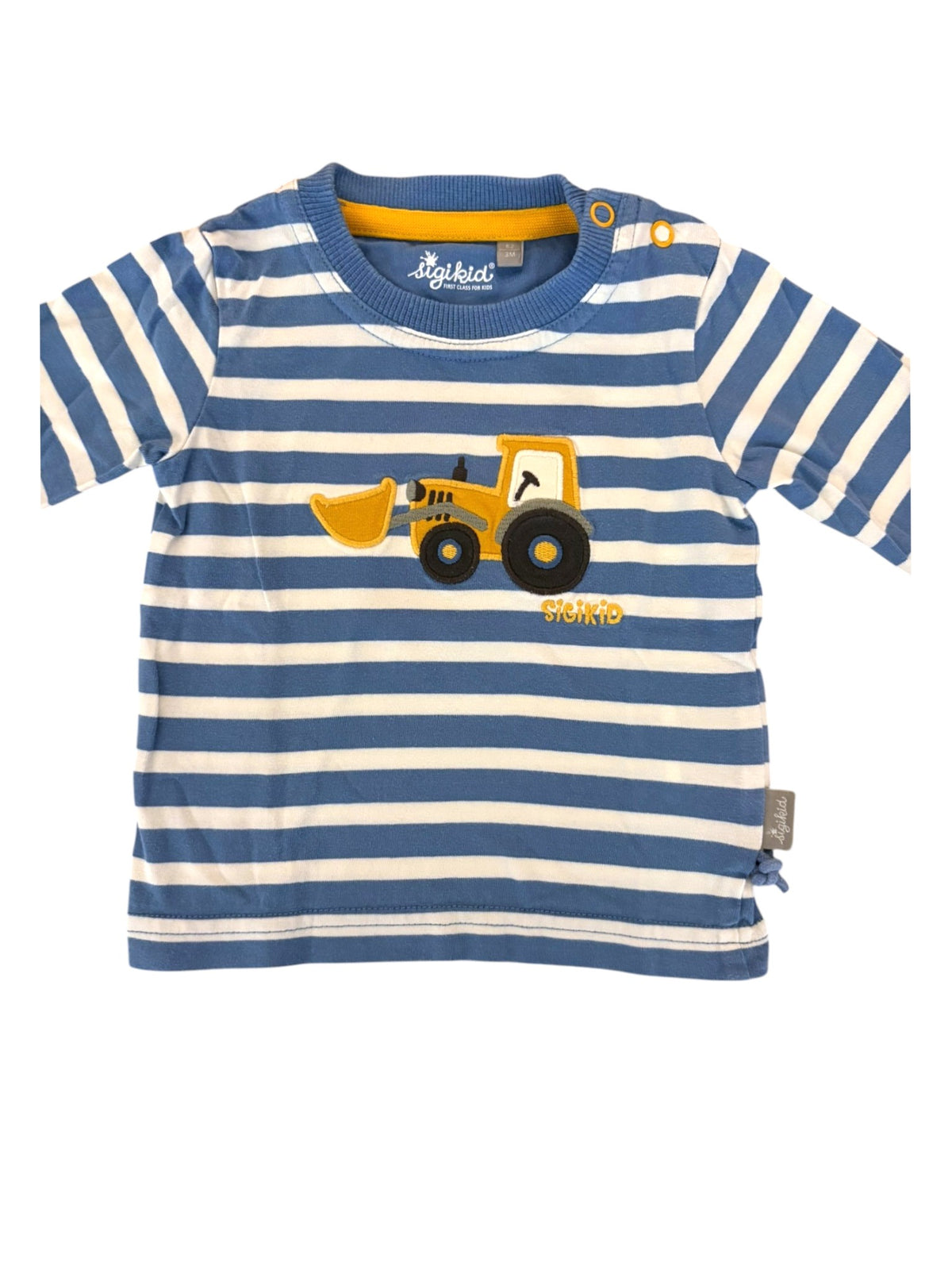 Sigikid Baby Blue Tractor Appliqué Long-Sleeve Top, 62 / 3M - second hand baby clothing